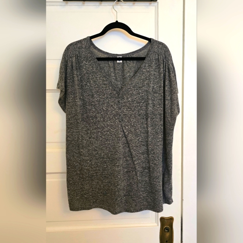 Old Navy Gray Dolman Sleeve Linen Blouse Relaxed Fit